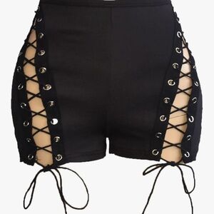 Black Lace-Up Women Shorts